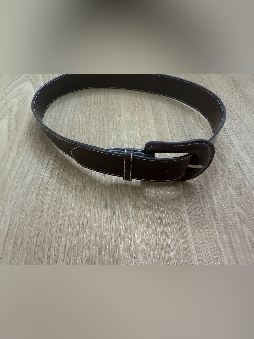 Alice + Olivia Dark Brown Patent Leather Contrast Stitch Belt